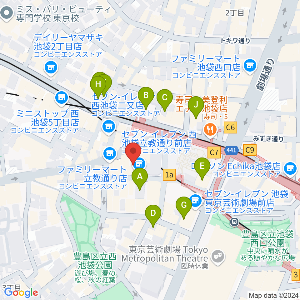 池袋フリーフローランチ周辺のホテル一覧地図