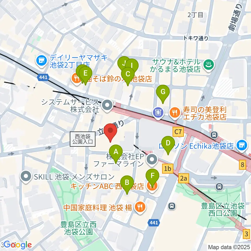 池袋フリーフローランチ周辺のホテル一覧地図