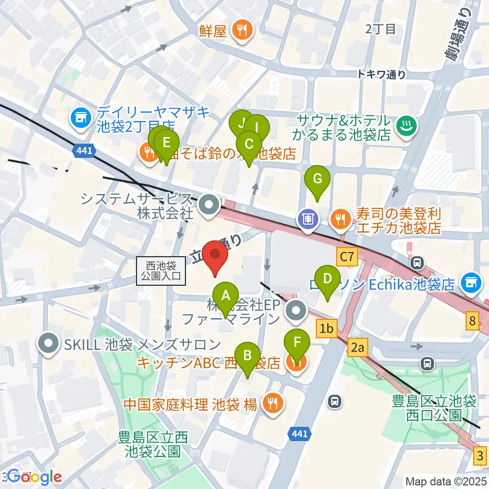 池袋フリーフローランチ周辺のホテル一覧地図