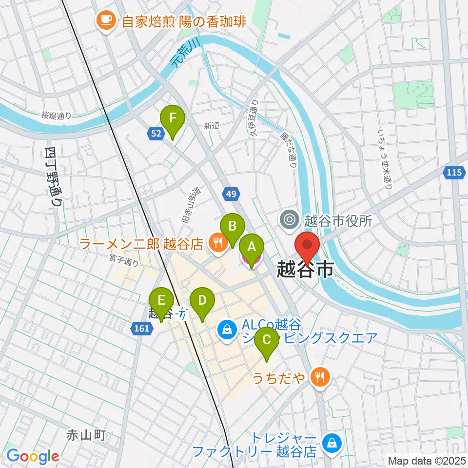 越谷市中央市民会館周辺のホテル一覧地図