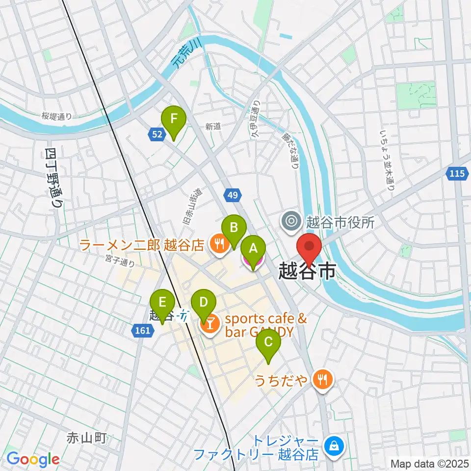 越谷市中央市民会館周辺のホテル一覧地図