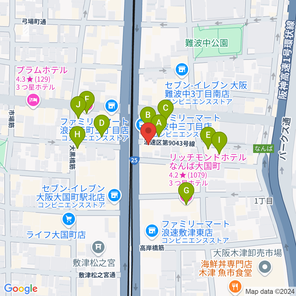 OMCグランドピアノスタジオ周辺のホテル一覧地図