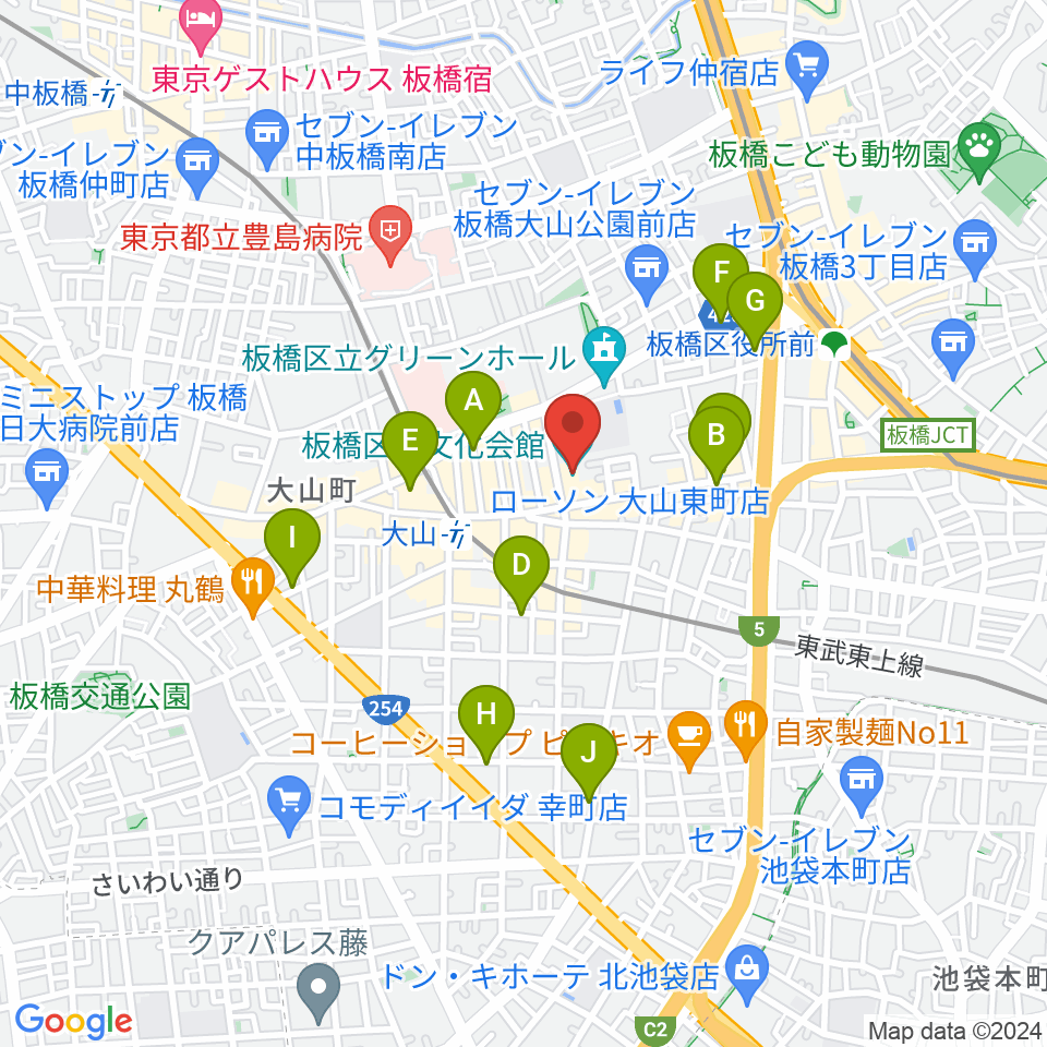 板橋区立文化会館周辺のホテル一覧地図