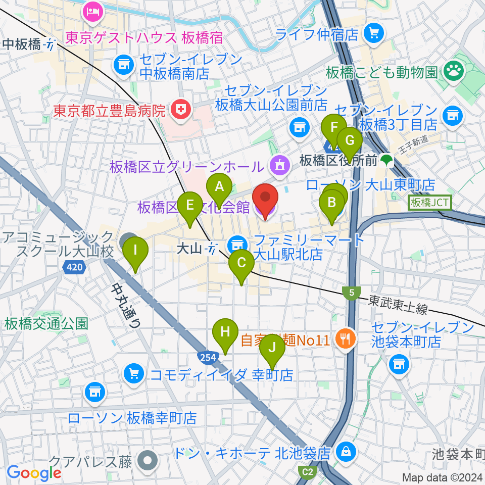 板橋区立文化会館周辺のホテル一覧地図