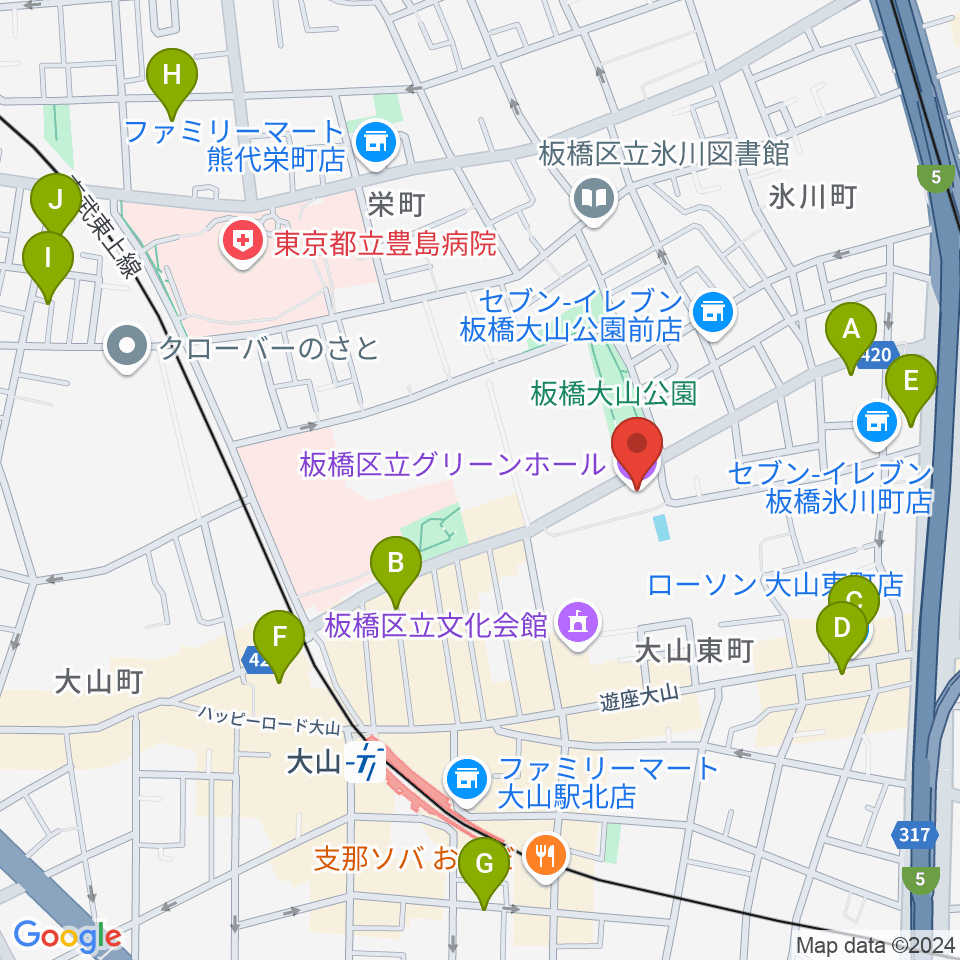 板橋区立グリーンホール周辺のホテル一覧地図