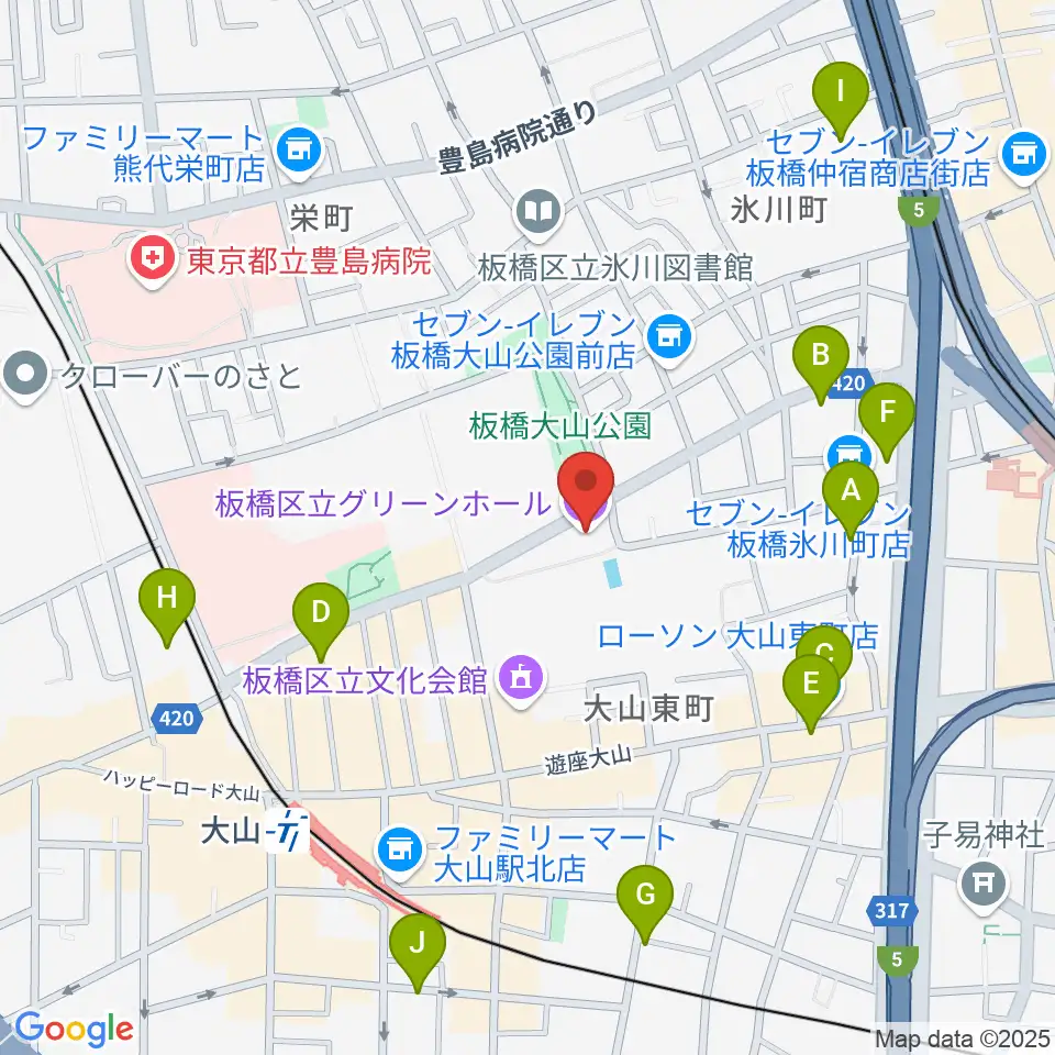 板橋区立グリーンホール周辺のホテル一覧地図
