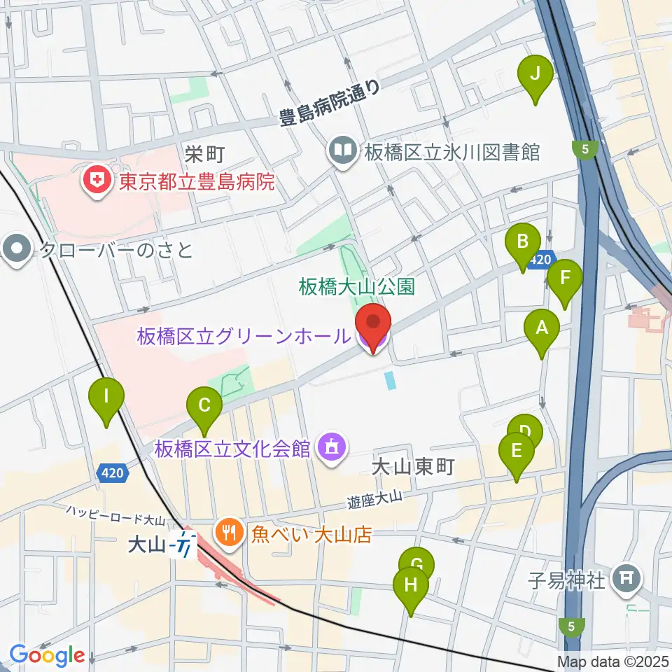 板橋区立グリーンホール周辺のホテル一覧地図