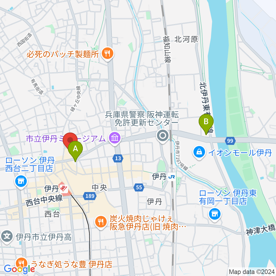 東リ いたみホール周辺のホテル一覧地図