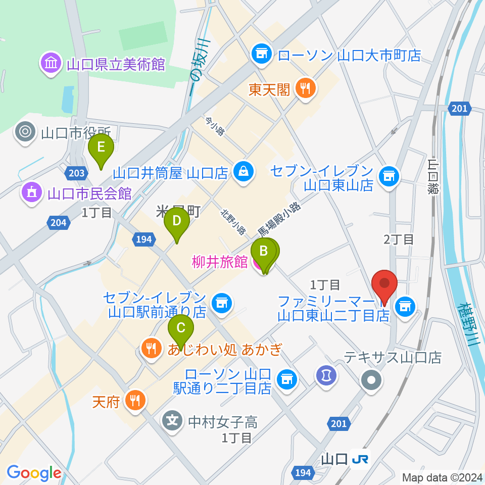 POPS-K 山口店周辺のホテル一覧地図