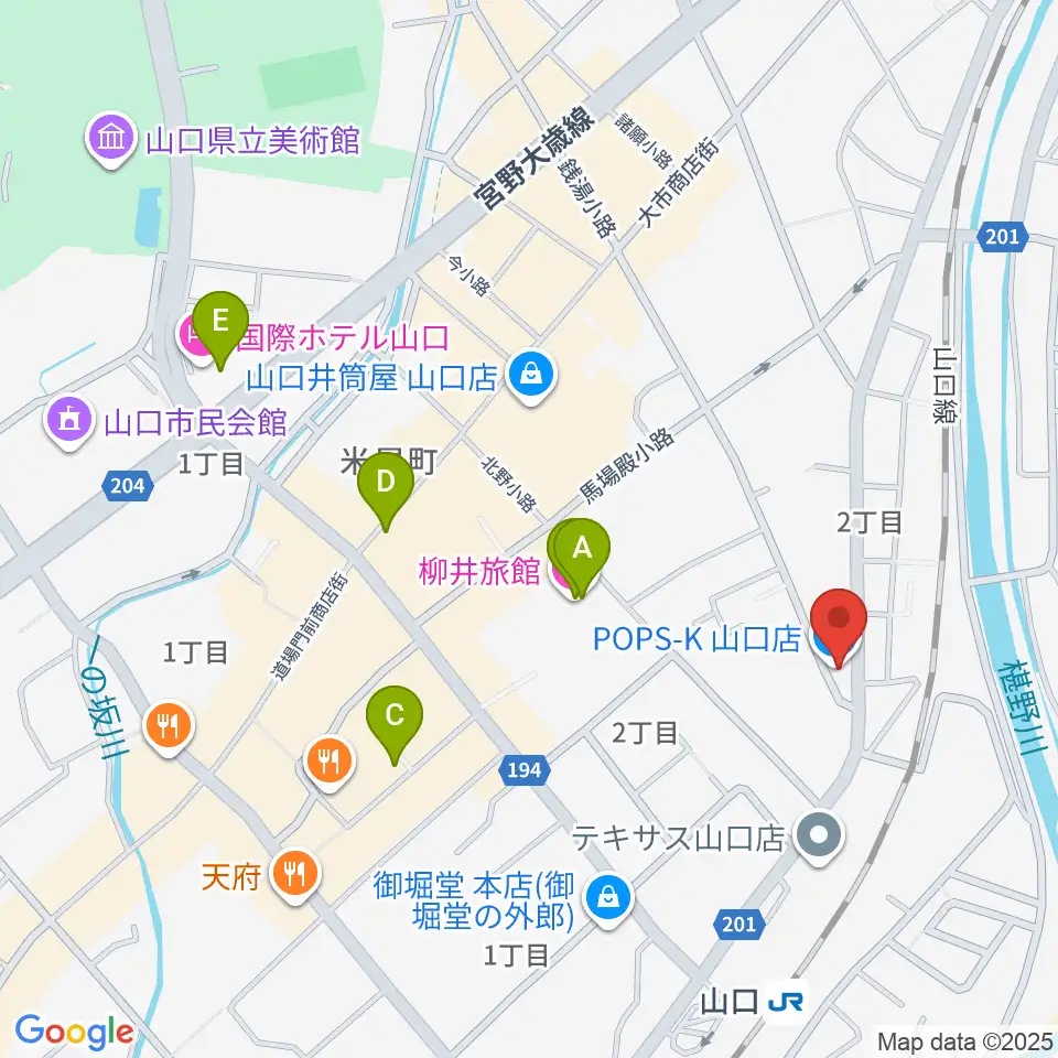 POPS-K 山口店周辺のホテル一覧地図