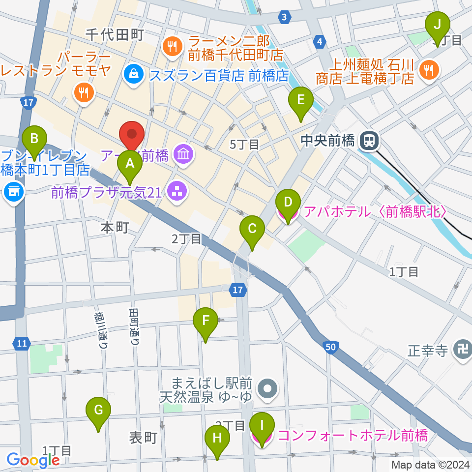 前橋ダウンビート周辺のホテル一覧地図