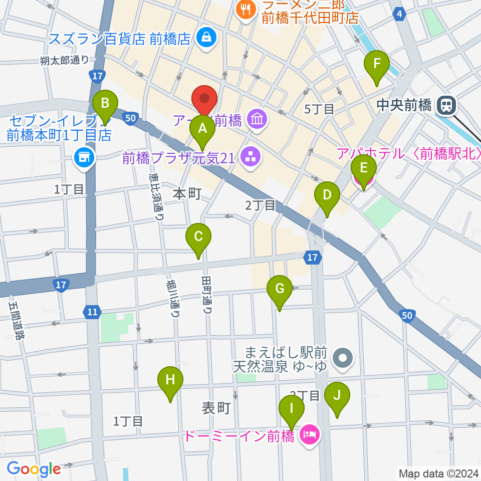 前橋ダウンビート周辺のホテル一覧地図