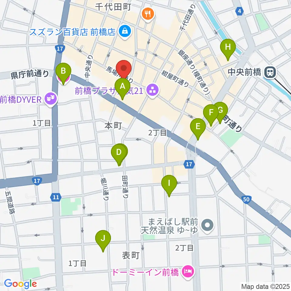 前橋ダウンビート周辺のホテル一覧地図