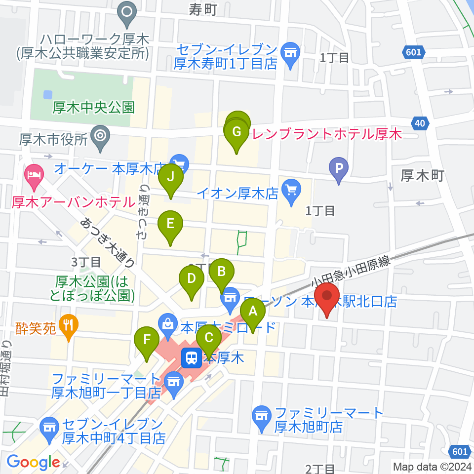 本厚木マッカーサーギャレッジ周辺のホテル一覧地図