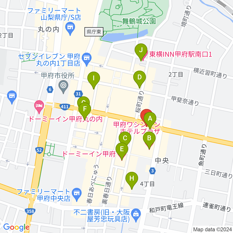 甲府JAZZ IN ALONE周辺のホテル一覧地図