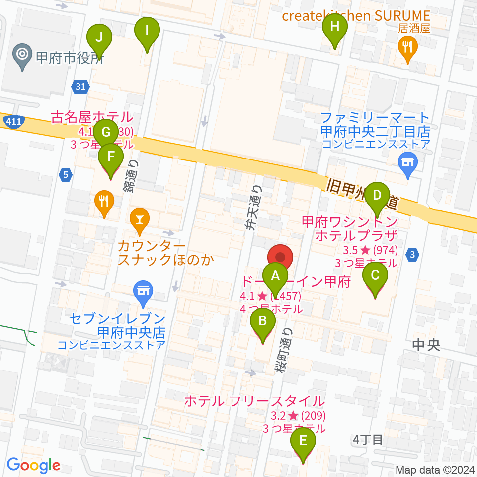 甲府桜座周辺のホテル一覧地図