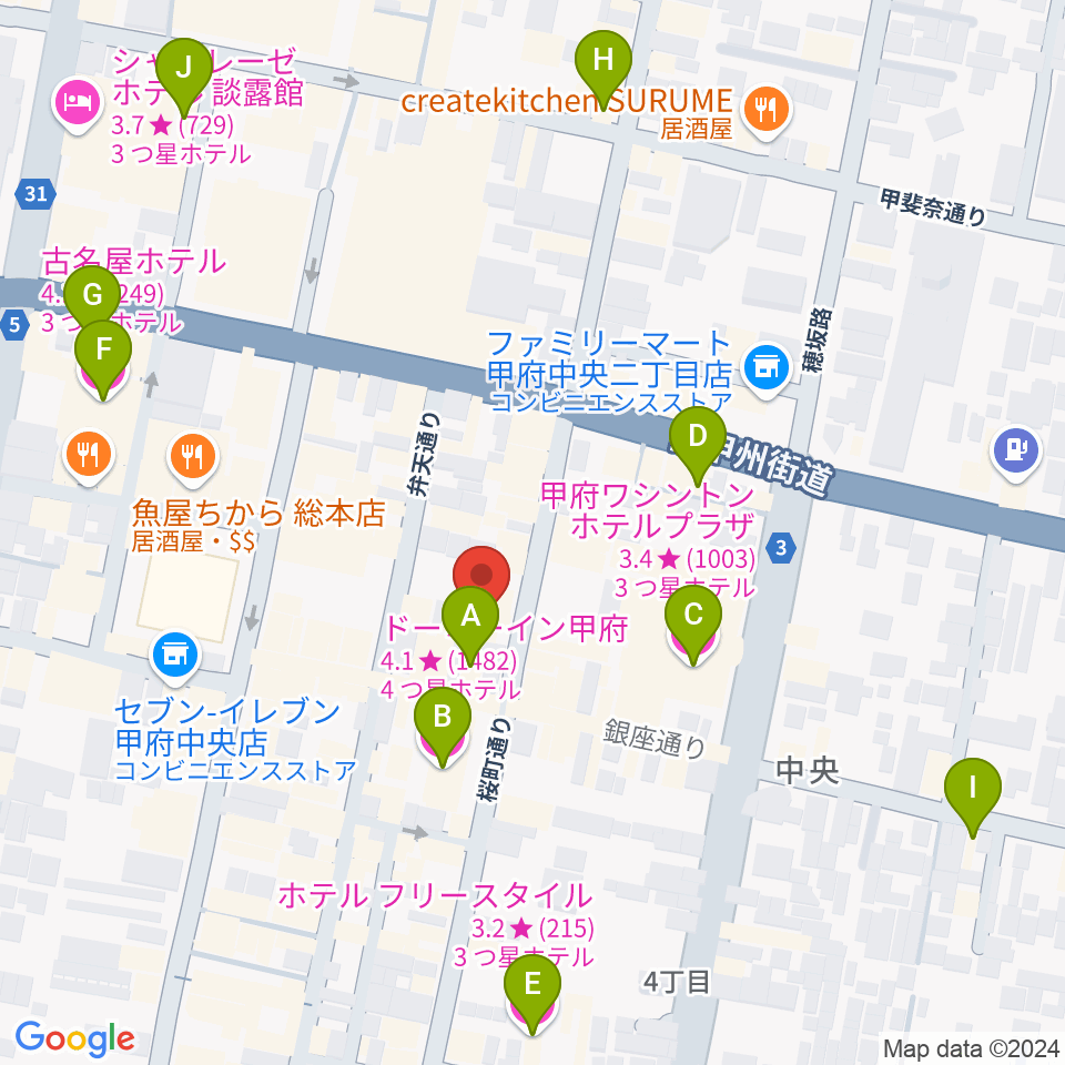 甲府桜座周辺のホテル一覧地図