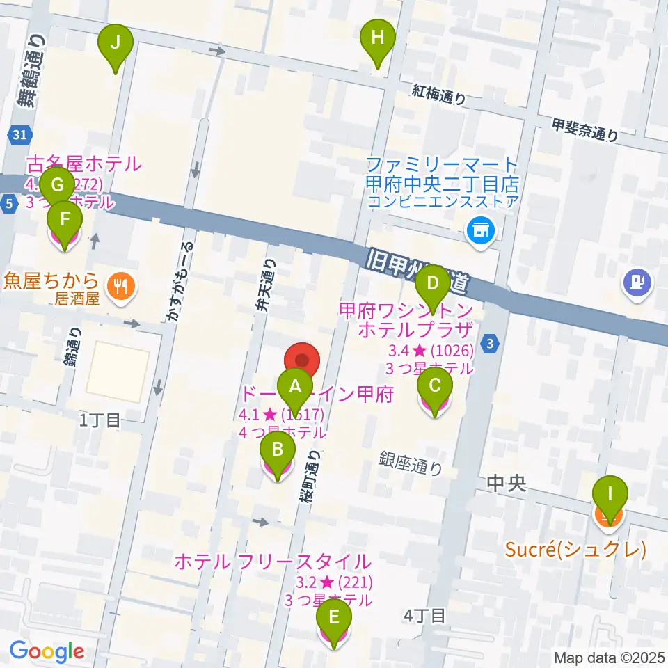 甲府桜座周辺のホテル一覧地図