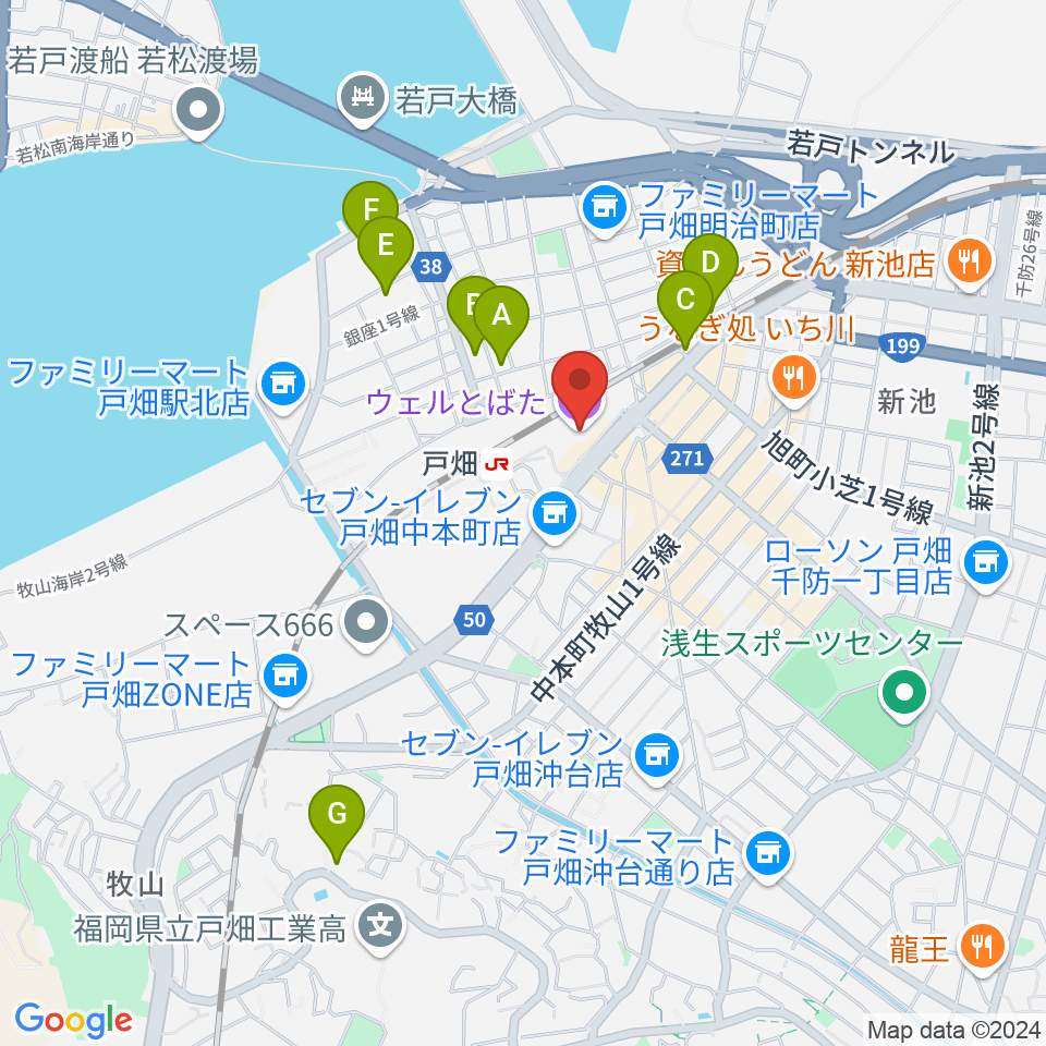 ウェルとばた 戸畑市民会館周辺のホテル一覧地図