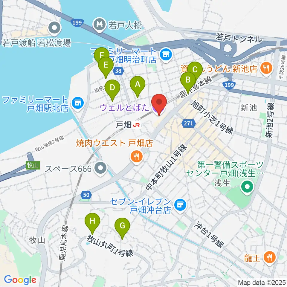 ウェルとばた 戸畑市民会館周辺のホテル一覧地図
