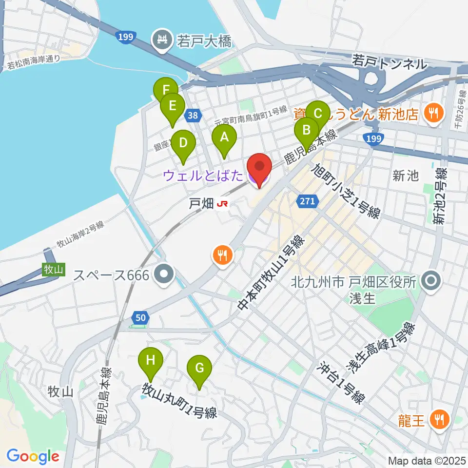 ウェルとばた 戸畑市民会館周辺のホテル一覧地図