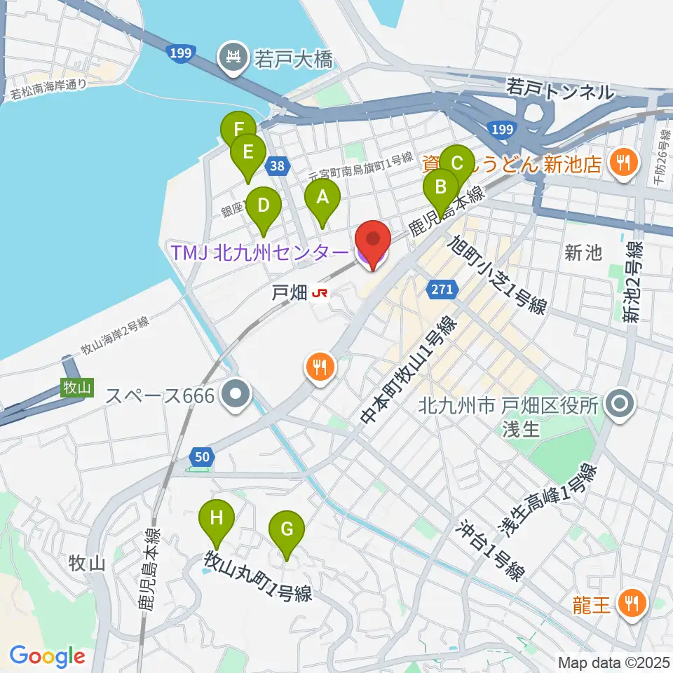 ウェルとばた 戸畑市民会館周辺のホテル一覧地図