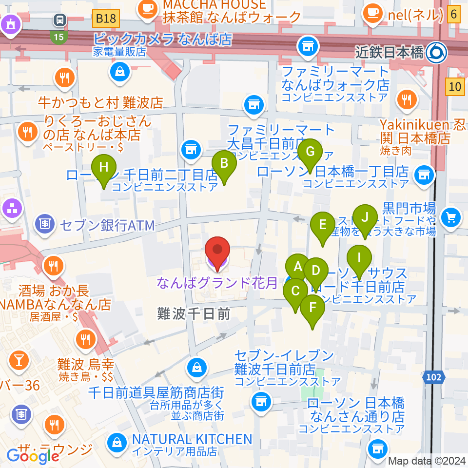 なんばグランド花月周辺のホテル一覧地図