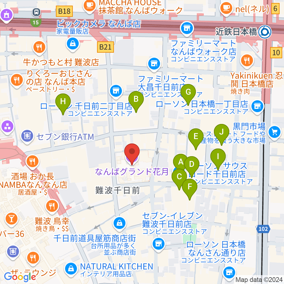 なんばグランド花月周辺のホテル一覧地図