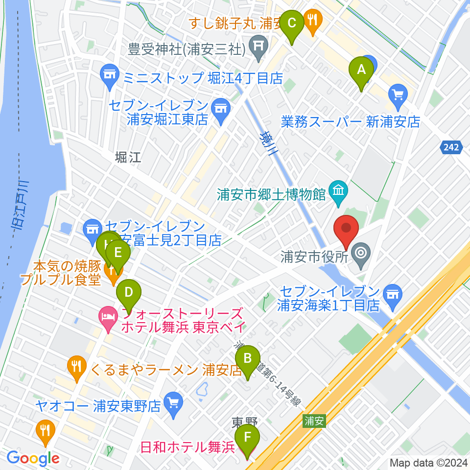 浦安市文化会館周辺のホテル一覧地図
