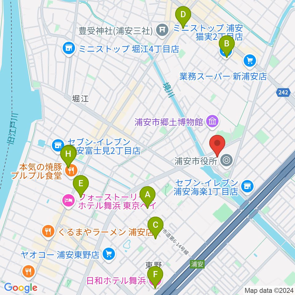 浦安市文化会館周辺のホテル一覧地図