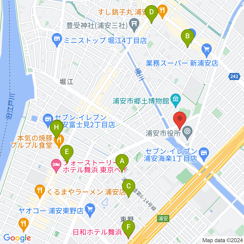 浦安市文化会館 練習室周辺のホテル一覧地図