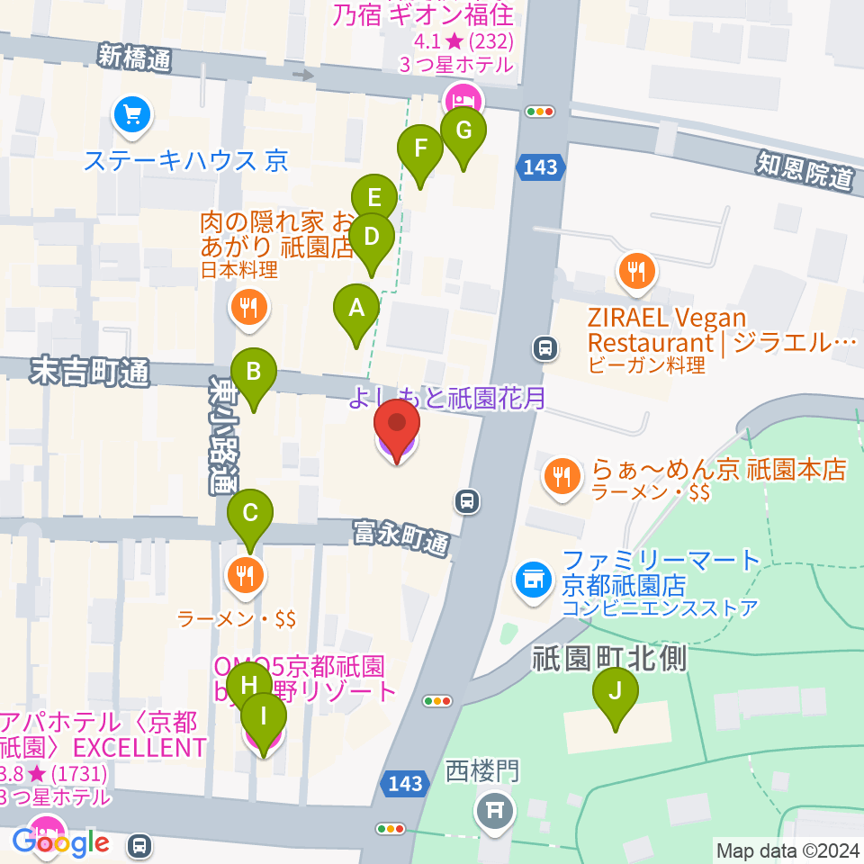 よしもと祇園花月周辺のホテル一覧地図