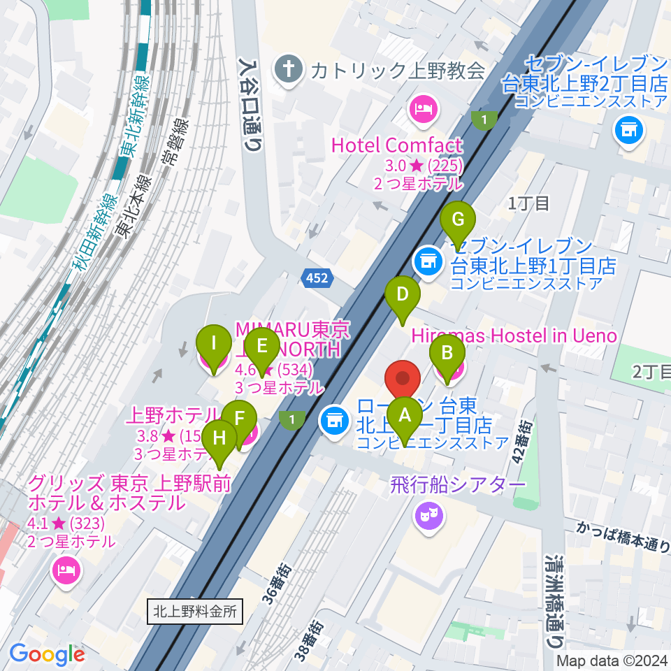 上野ストアハウス周辺のホテル一覧地図