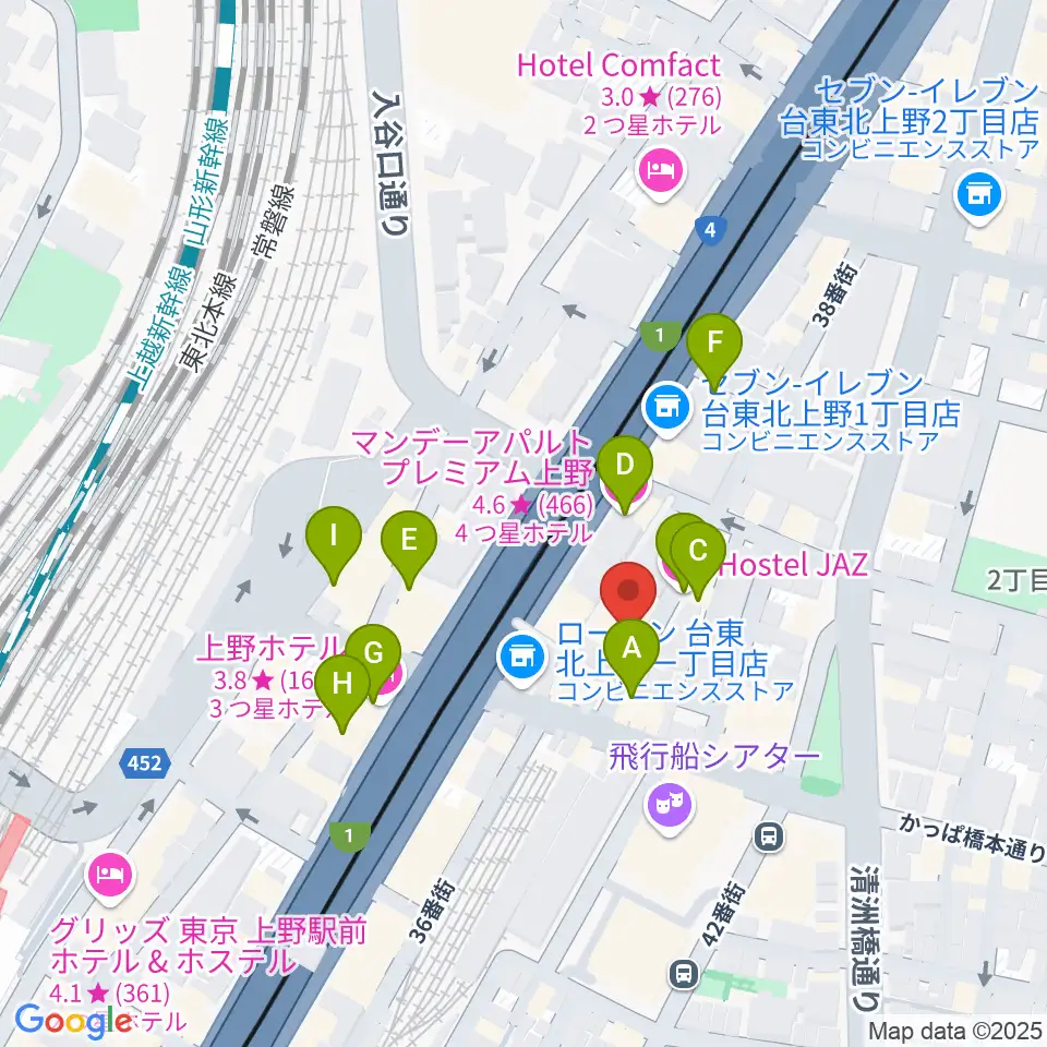 上野ストアハウス周辺のホテル一覧地図