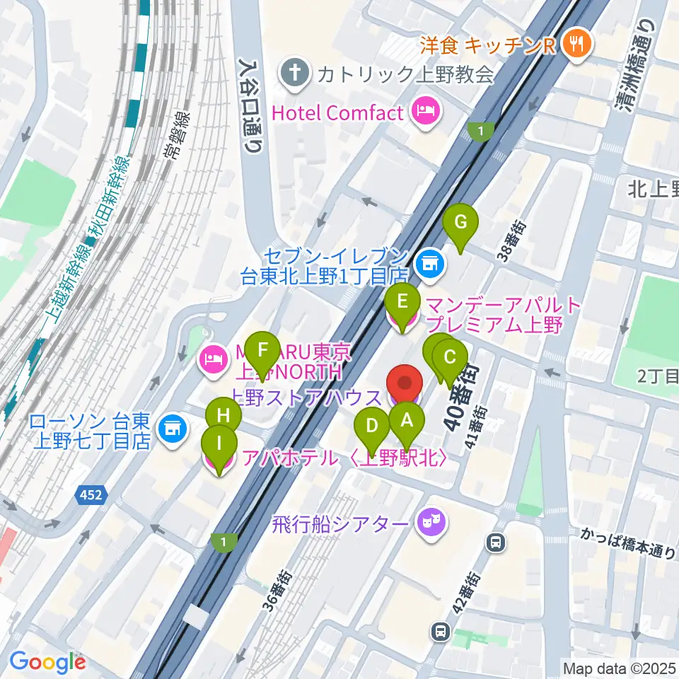 上野ストアハウス周辺のホテル一覧地図