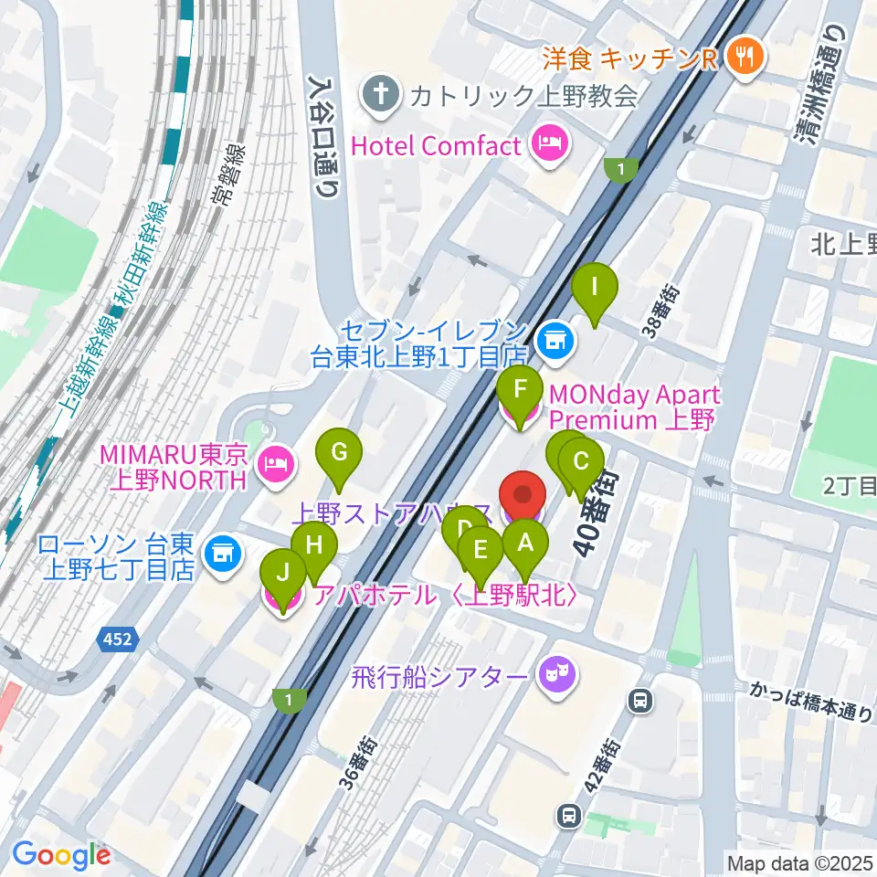 上野ストアハウス周辺のホテル一覧地図