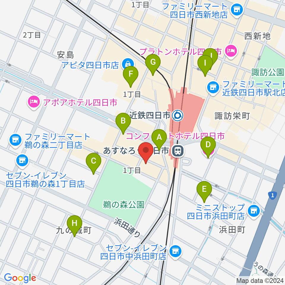 四日市ビージェイ周辺のホテル一覧地図