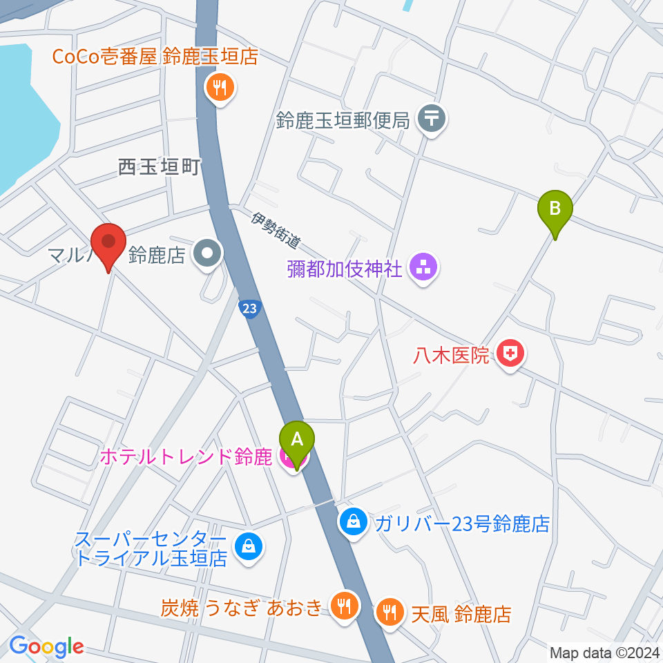 鈴鹿どじはうす周辺のホテル一覧地図