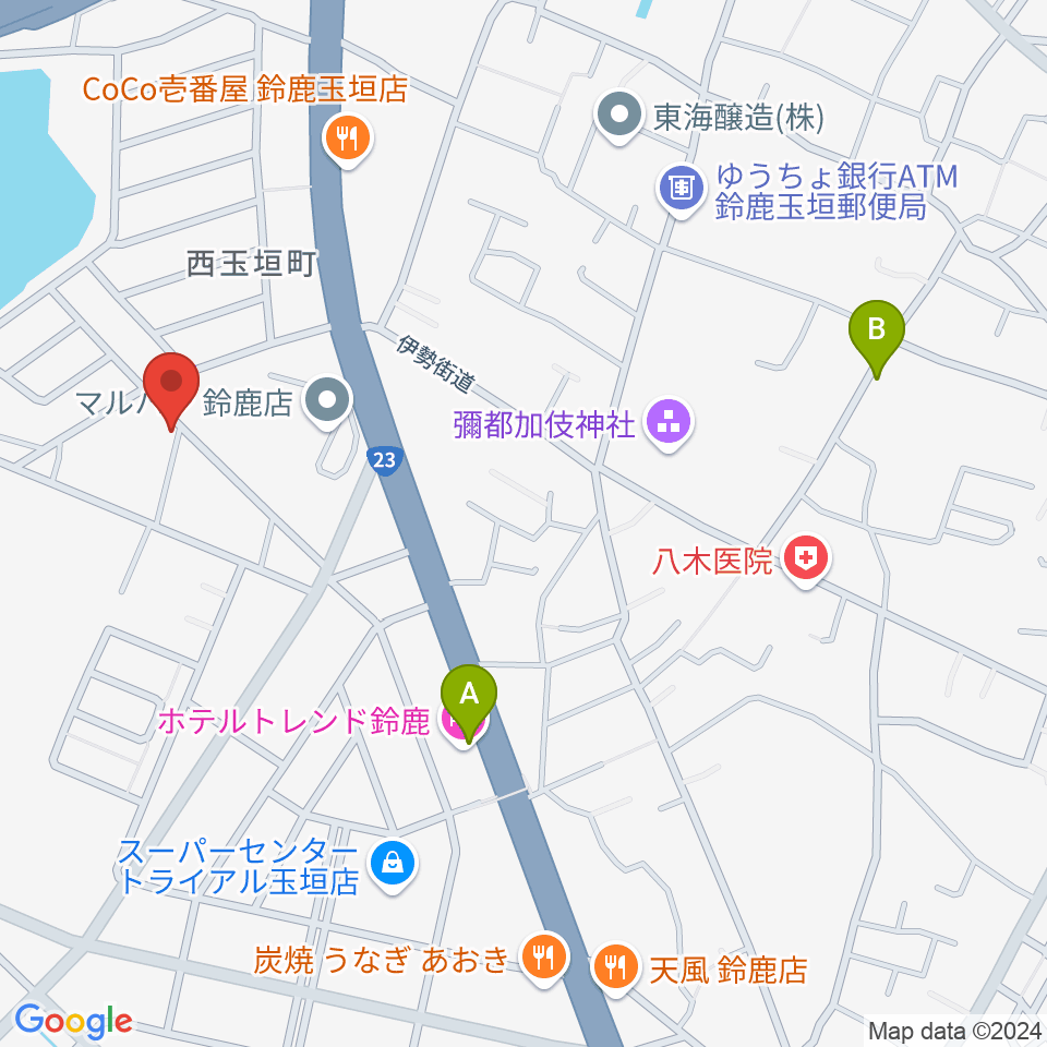 鈴鹿どじはうす周辺のホテル一覧地図