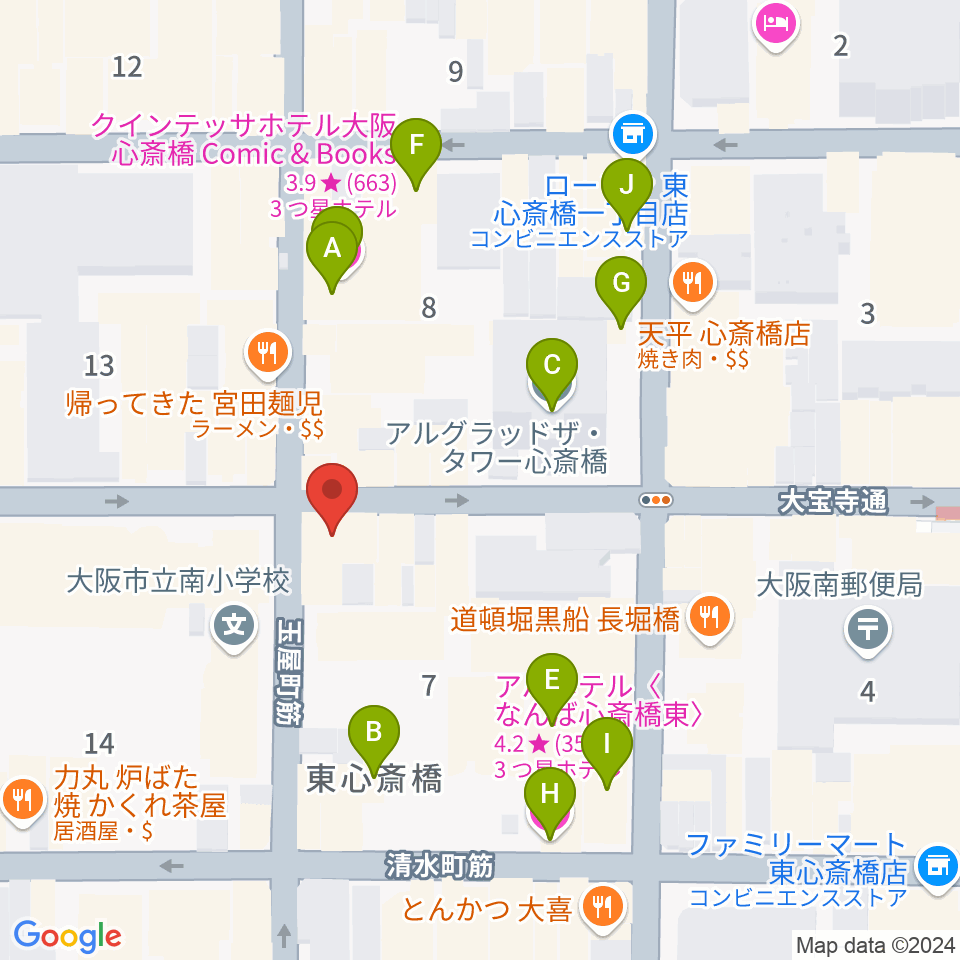 心斎橋コンテ・ローゼ周辺のホテル一覧地図