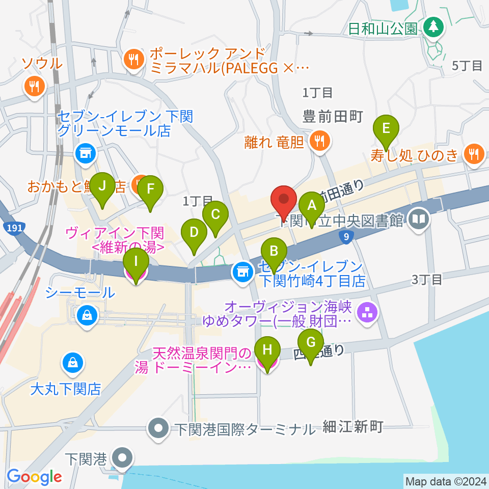 下関レッドライン周辺のホテル一覧地図