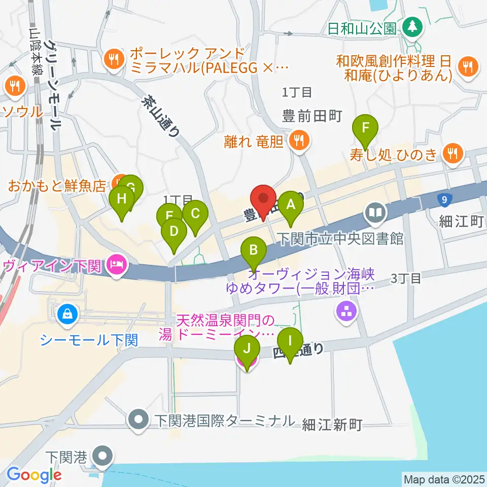 下関レッドライン周辺のホテル一覧地図