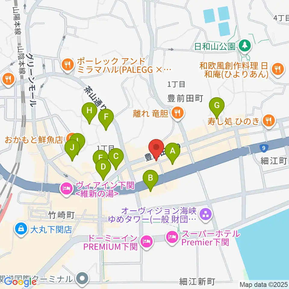 下関レッドライン周辺のホテル一覧地図