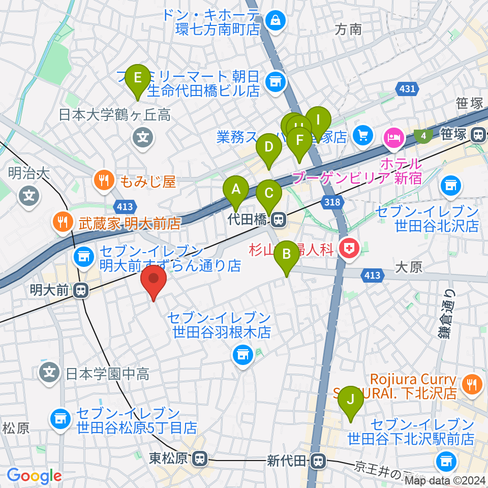 YRZ MUSIC 萬屋ドラム教室周辺のホテル一覧地図