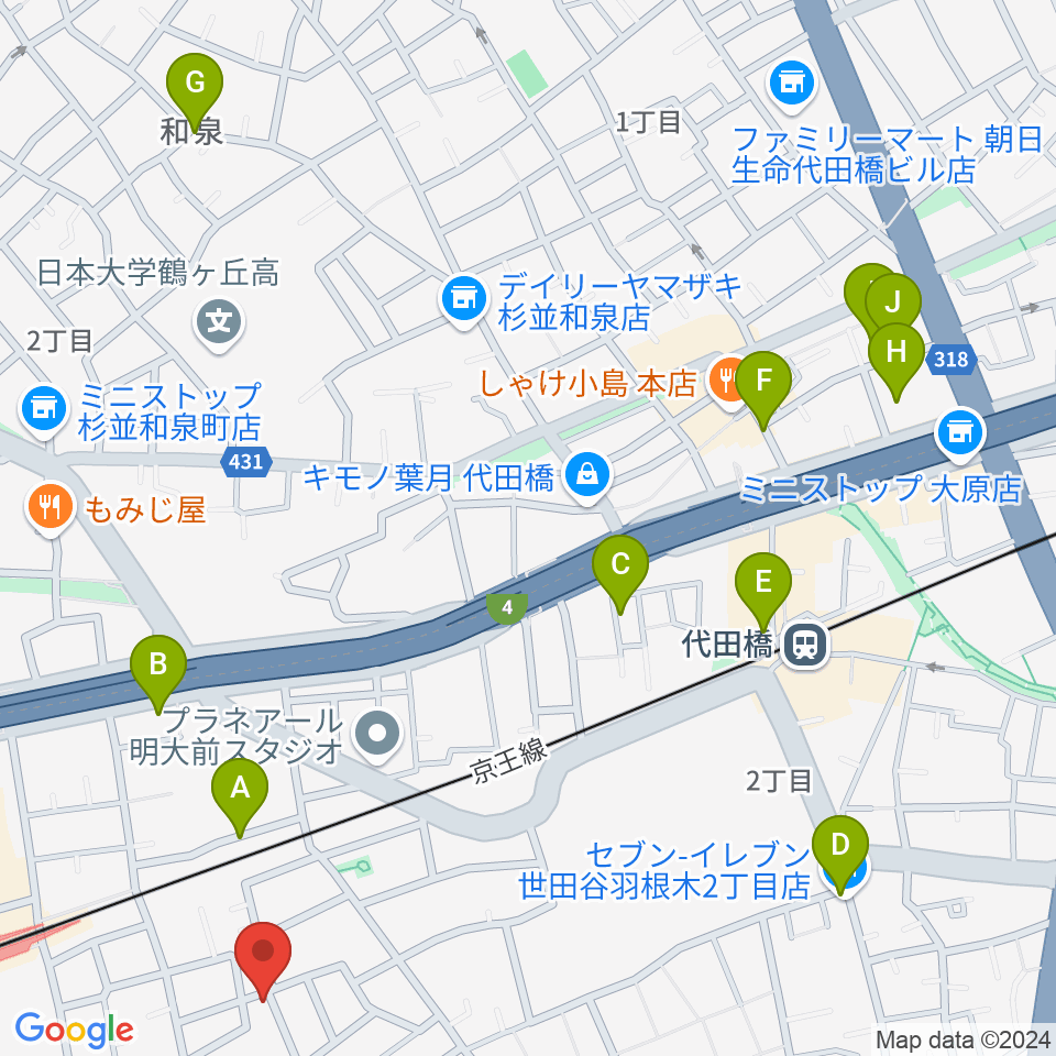 YRZ MUSIC 萬屋ドラム教室周辺のホテル一覧地図