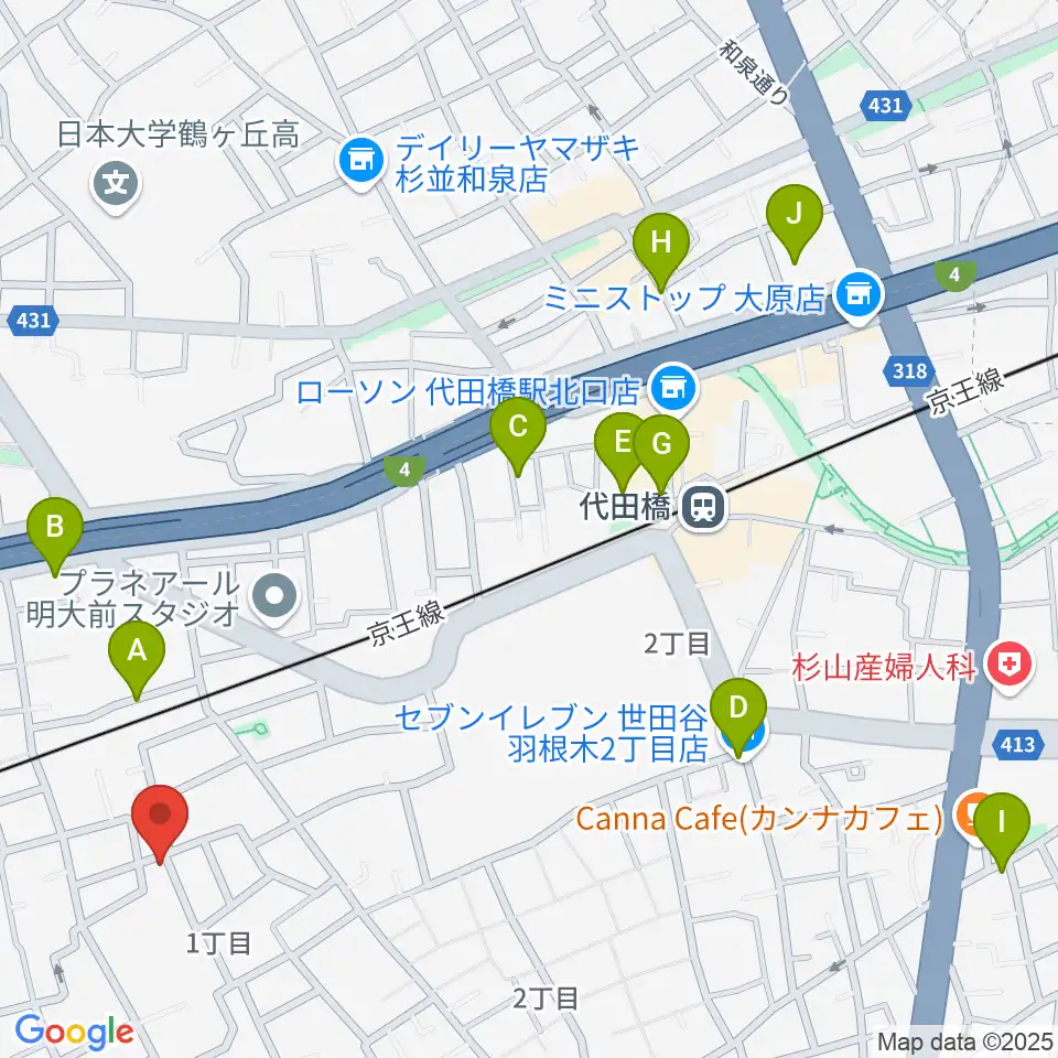 YRZ MUSIC 萬屋ドラム教室周辺のホテル一覧地図