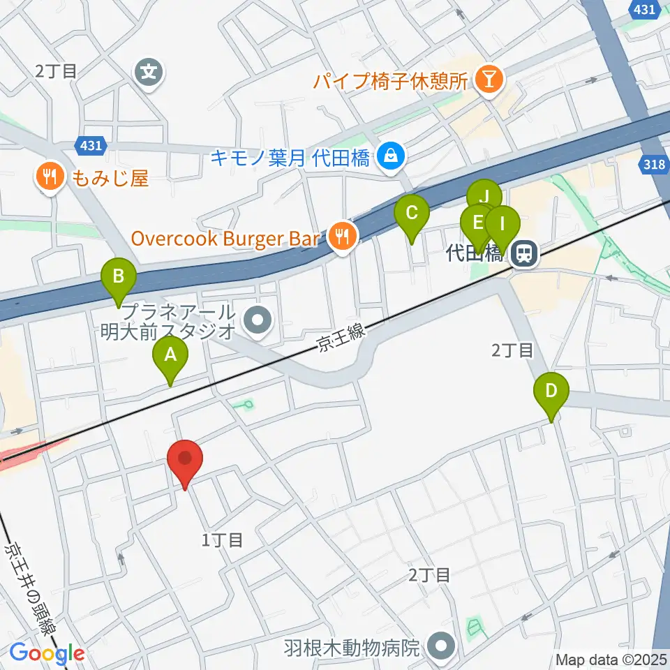 YRZ MUSIC 萬屋ドラム教室周辺のホテル一覧地図