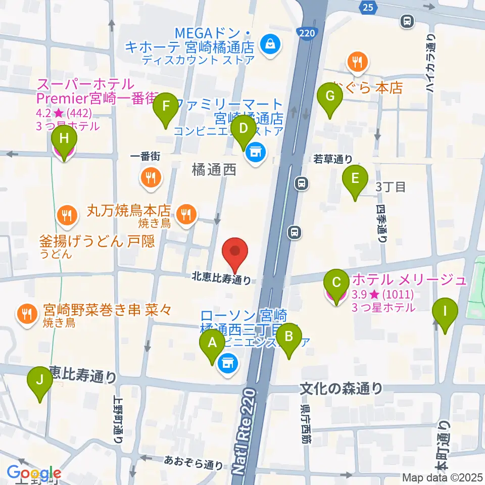 宮崎ライブハウス絃周辺のホテル一覧地図