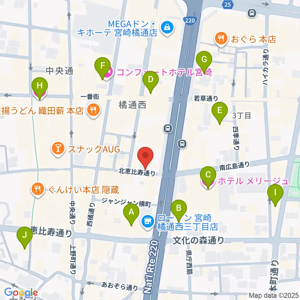 宮崎ライブハウス絃周辺のホテル一覧地図