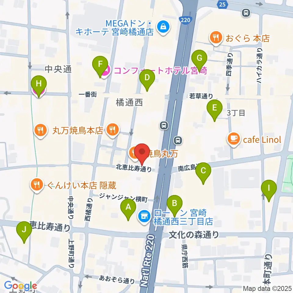 宮崎ライブハウス絃周辺のホテル一覧地図